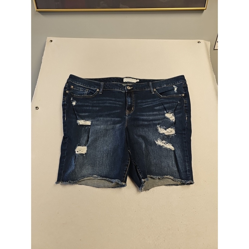 Torrid Shorts Womens Sz 28 Blue Denim Jean Button Fly Cutoff Cotton Distressed